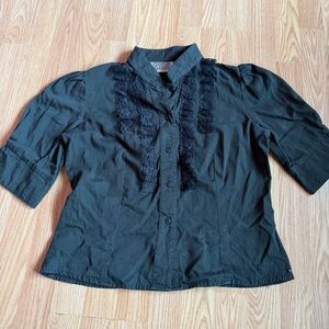 Black Lace-Trim Button Front Blouse - Women